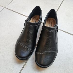 Clarks Black Leather Slip-On Loafers